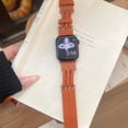 thumbnail image 2 of Leather Band Compatible with Apple Watch Band 42mm 44mm 45mm 49mm Ultra Women Men Dressy Breathable Rope Leather Strap for iWatch SE Series 9 8 7 6 5 4 3 2 1, Orange, 2 of 8