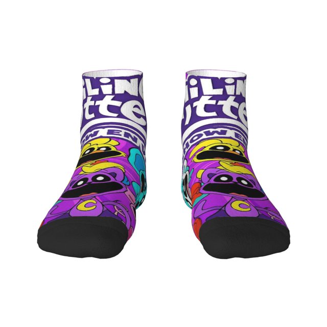 Zufioo Chaussettes Adultes 30cm Imprimé Créatures Souriantes, Chaussettes Droites Contrastées - Évacuation de l'Humidité, Haute Élasticité, Unisexe