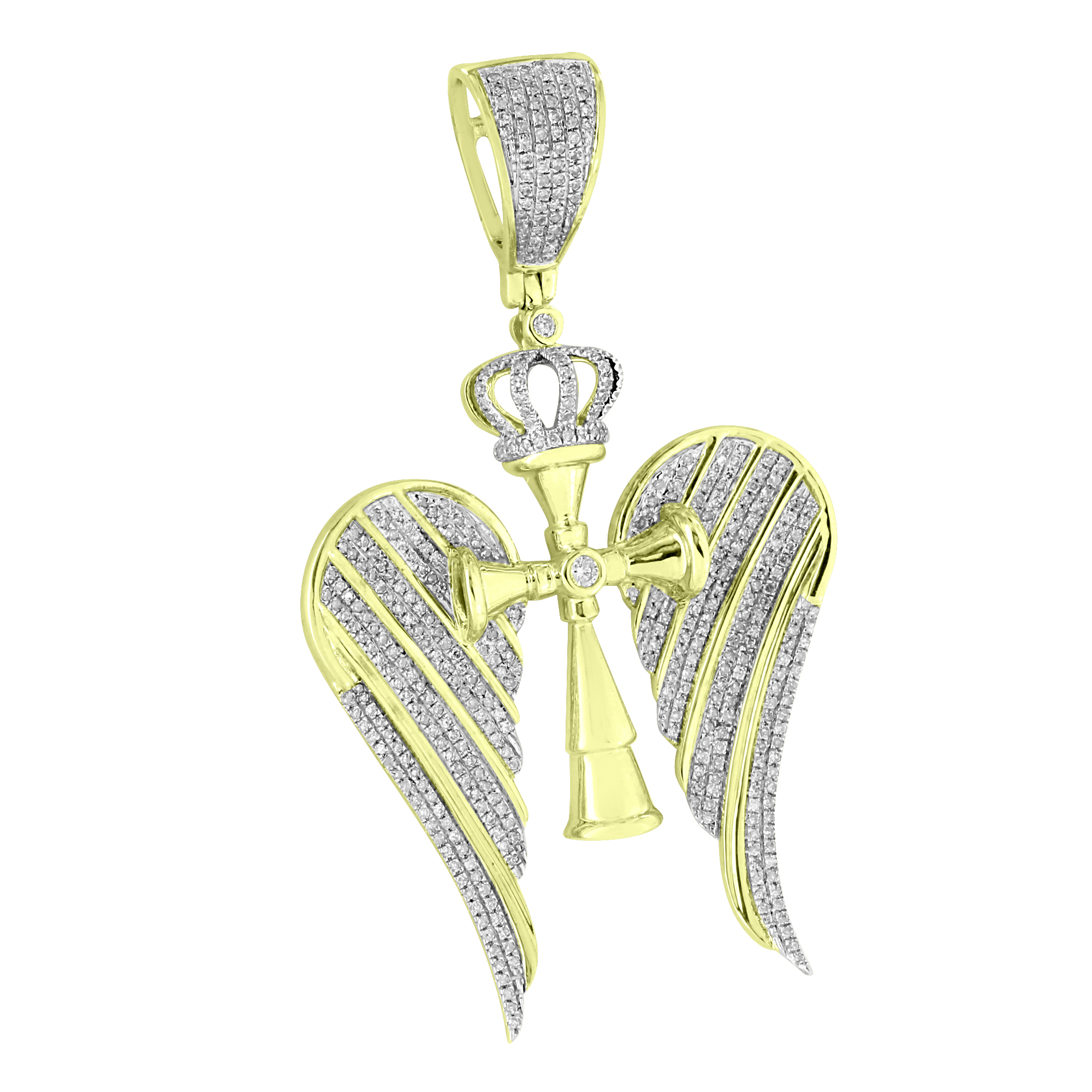 Master Of Bling Angel Wings Pendant Corss With Crown Genuine Diamonds