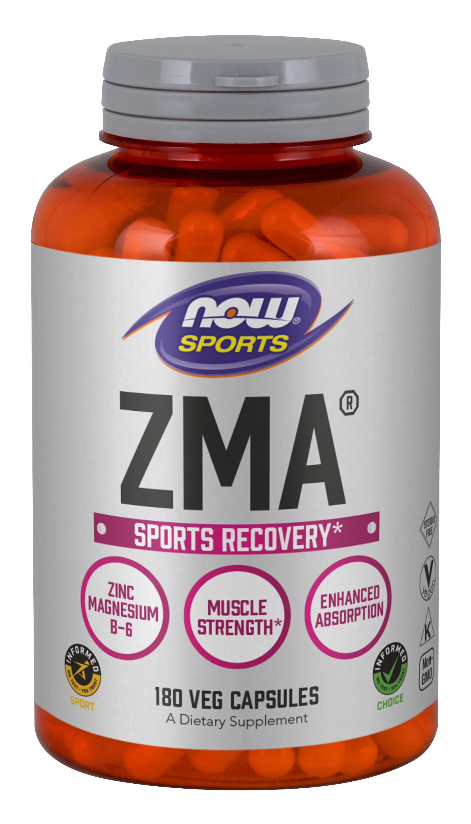 NOW Sports Nutrition, ZMA (Zinc, Magnesium and Vitamin B-6), Enhanced Absorption, Sports Recovery*, 180 Capsules