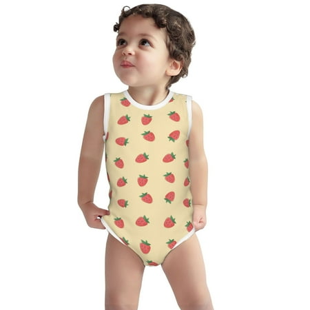 

Vsdgher Strawberries Print Baby Unisex Baby Cotton Sleeveless Bodysuits Soft and velvety comfortable and breathable