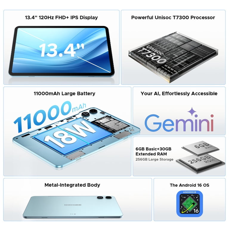 Doogee, Android 16 Tablet, 36GB+256GB/2TB, Blue, 13.4