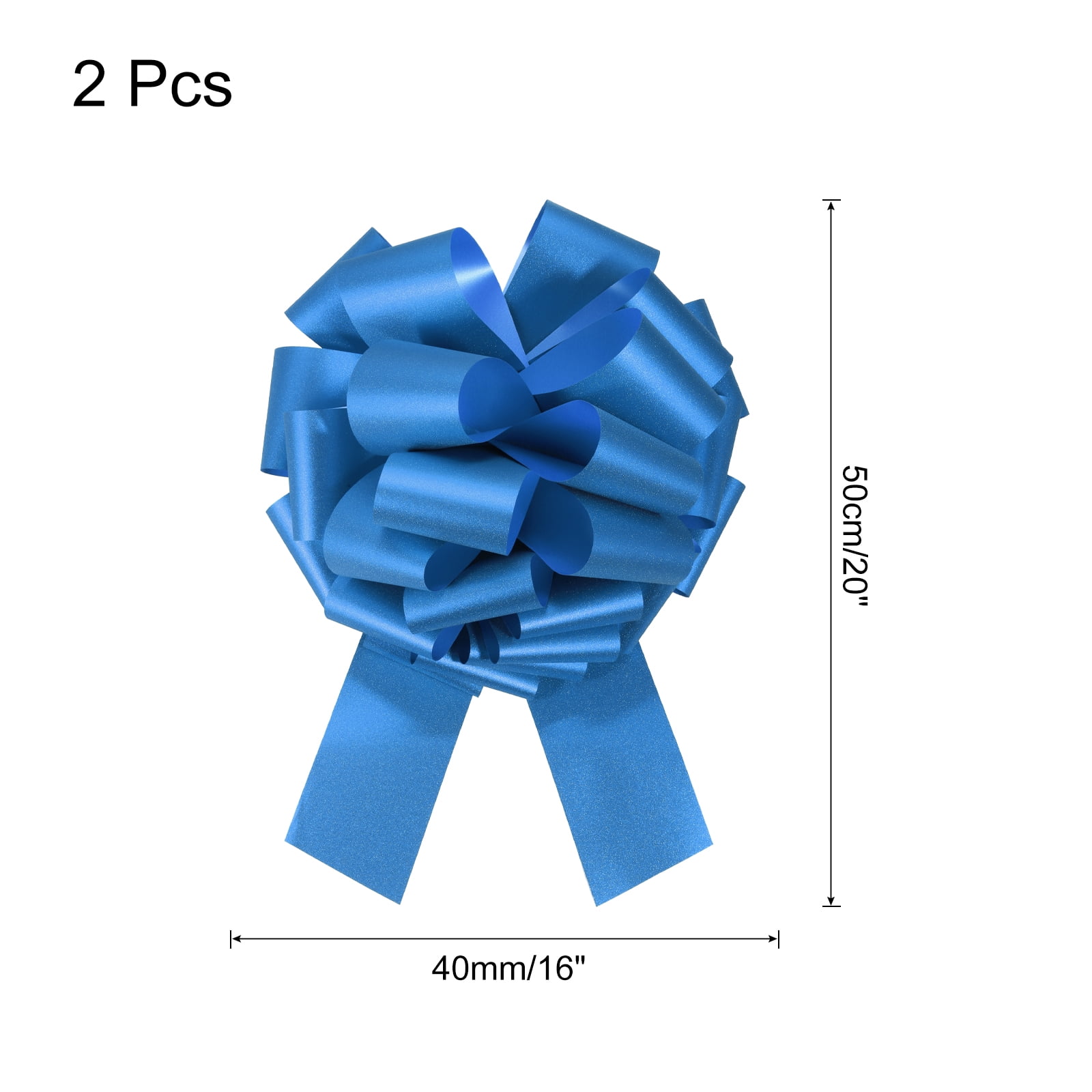 2pcs 16 Inch Large Pull Bow Glitter Gift Wrapping Big Pull Bows Ribbon Blue for Wedding Baskets Presents Christmas Party