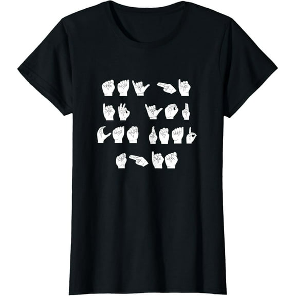 ASL American Sign Language Finger Spell Hand Women Men Adult T-ShirtMen and women, Black T-shirt, size: Extra large