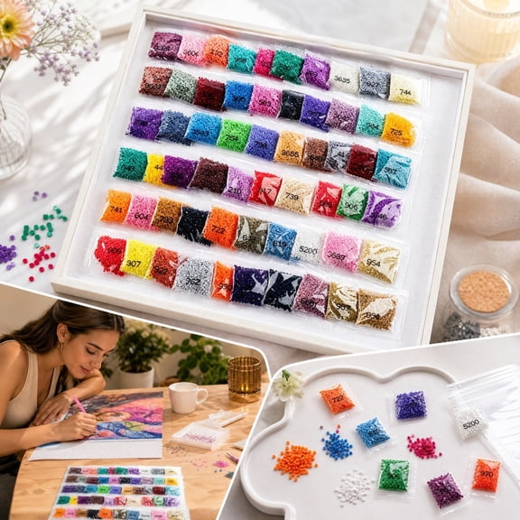 60-Color Round Diamond Drill Set – 60,000 Acrylic Rhinestones for 5D Art Craft Replacement
