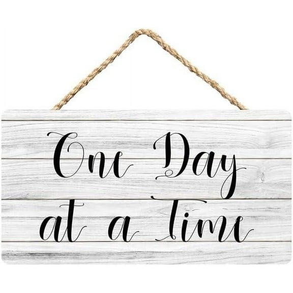 Rustic Wooden Sign Decor - One Day At A Time - Wood Plaque Home & Office Inspirational Gifts Hanging Wall Signs 6x12 IN