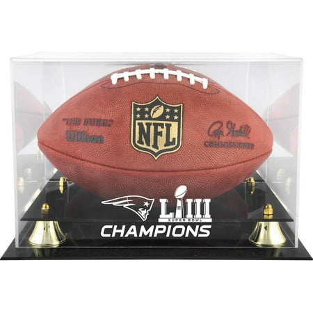 Double Football Display Case - New England Patriots Super Bowl LIII Champions Golden Classic Football Logo Display Case