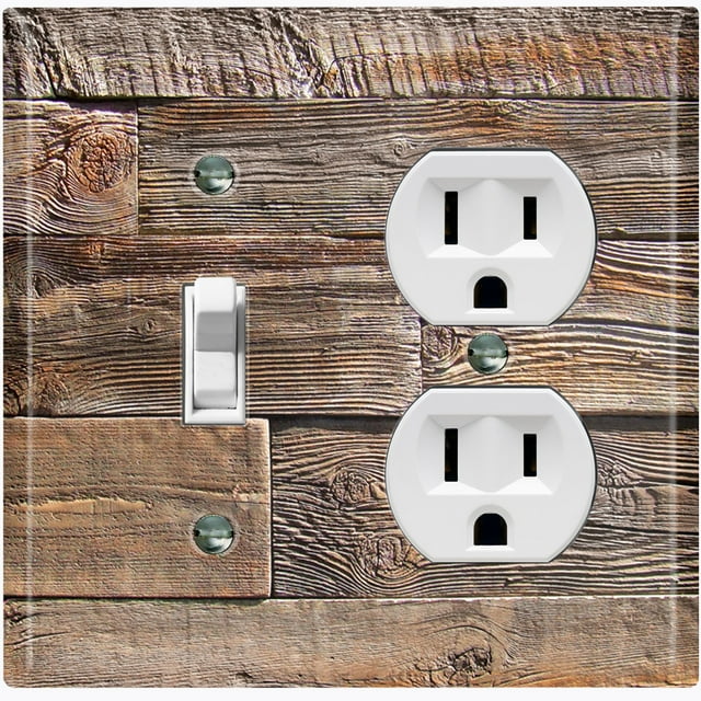 Metal Light Switch Plate Outlet Cover Image of Wood Block Wallpaper WOD006