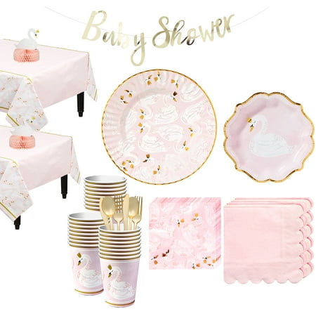 Party City Swan Baby Shower Tableware Supplies For 32 Guests