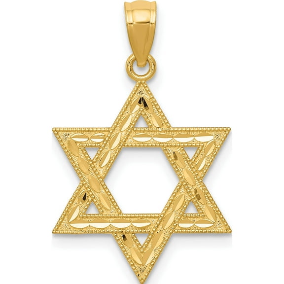 14K Yellow Gold Diamond-Cut Polished Star Of David Pendant Made In United States k6374