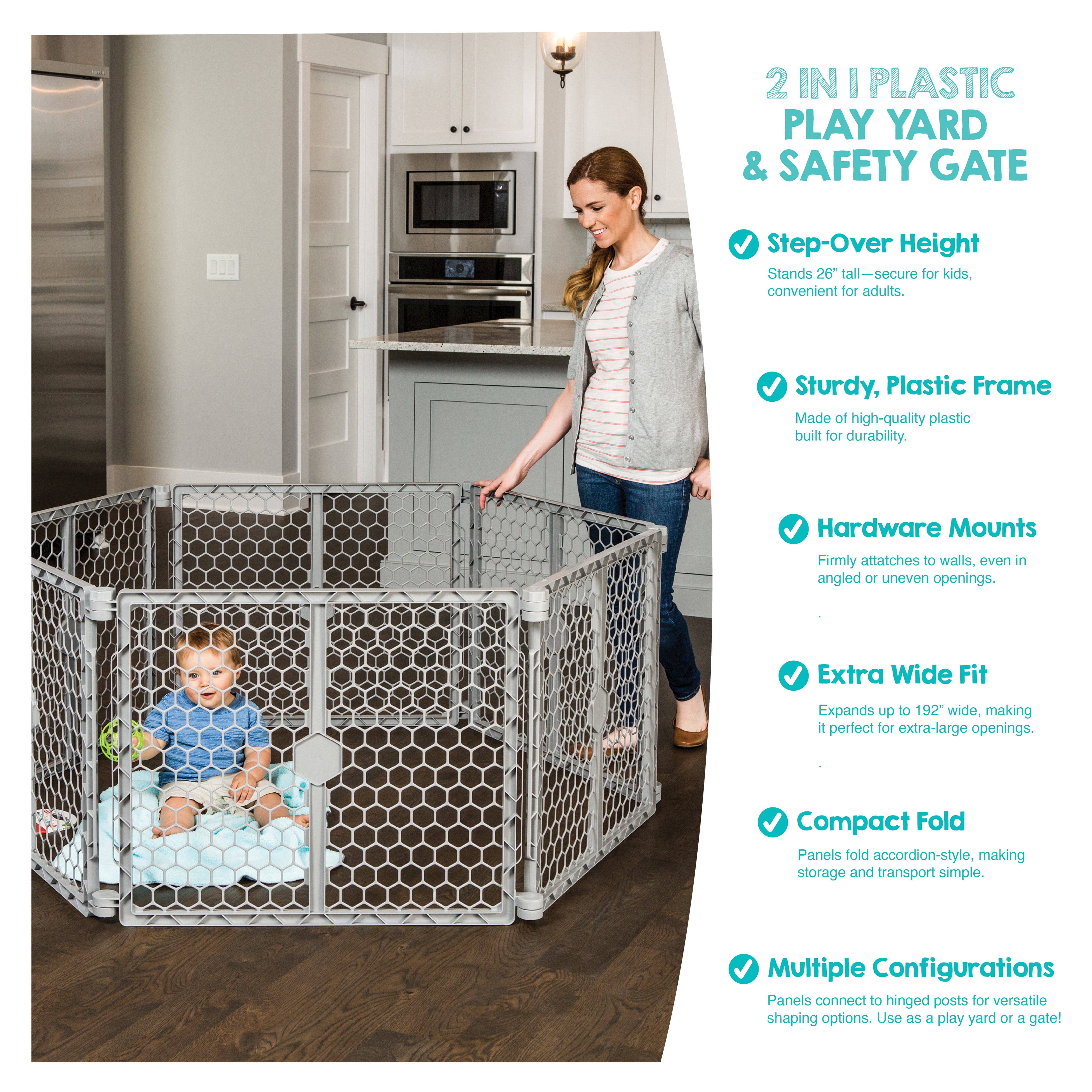 Regalo 2-in-1 Super Wide Baby Gate & Play Yard, 192”, Ages 6–24 Months