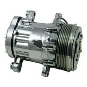 TSP A/C Compressor - Chromed, Sanden Sd-7 Type. Aluminum, Natural, Clutch, 6-Groove, Serpentine Pulley HC5005C