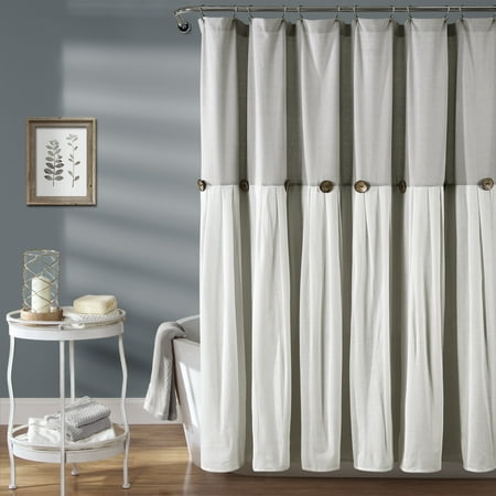 Linen Button Shower Curtain Gray - Lush Décor
