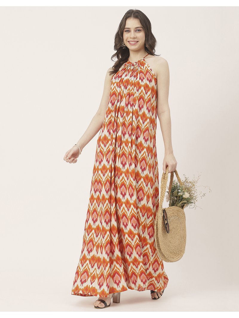 ikat halter dress Sand Ikat Halter Neck Maxi Dress