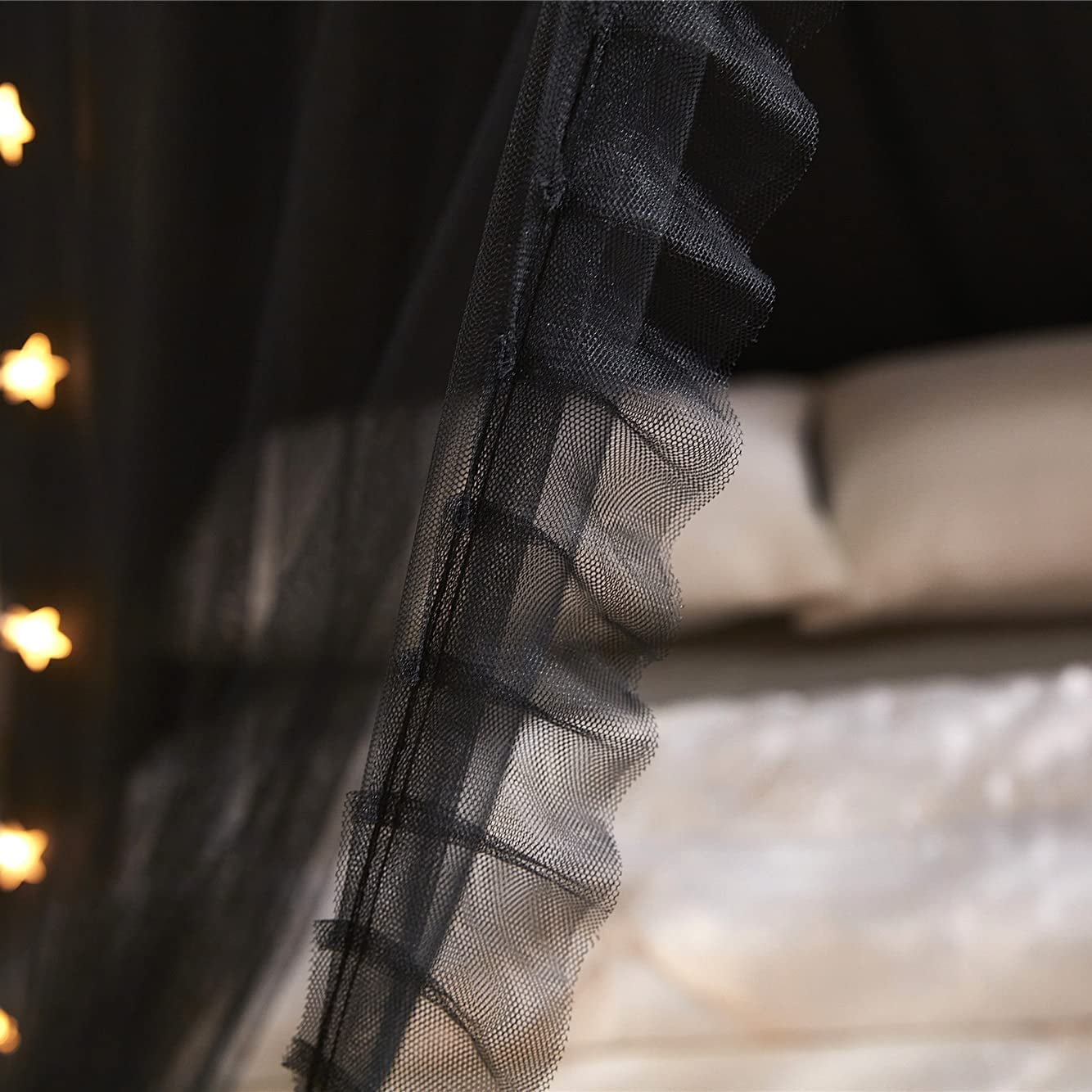 Princess Bed Canopy for Girls,Bed Canopy Curtain- Double Layer Sheer Mesh Dome Bed Curtain- Round Lace Princess Mosquito Net Tent (Double Black-2)