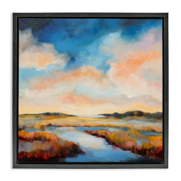 Stupell Industries Sun Bleached Stream Landscape & Nature Painting Black Floater Framed Canvas Art Print Wall Art, 18 x 18