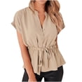 thumbnail image 2 of Moda mujer verano manga corta vendaje Color sólido Casual blusa Tops Pompotops hkajfhjk471870, 2 of 5