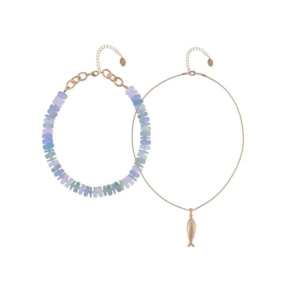 Time and Tru Goldtone Disc Beads with Metal Fish Pendant Layered Necklace