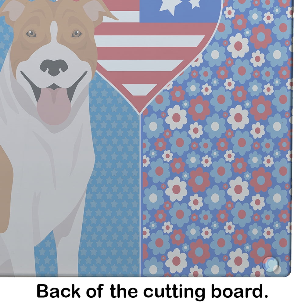 Red and White Pit Bull Terrier Glass Cutting Board Large 12 in x 15 in
