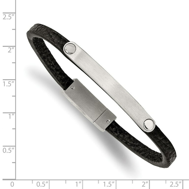 Stainless Steel Brushed Black Leather 8.25 inch ID Bracelet Stainless Steel Brushed Black Leather 8.25 inch ID Bracelet