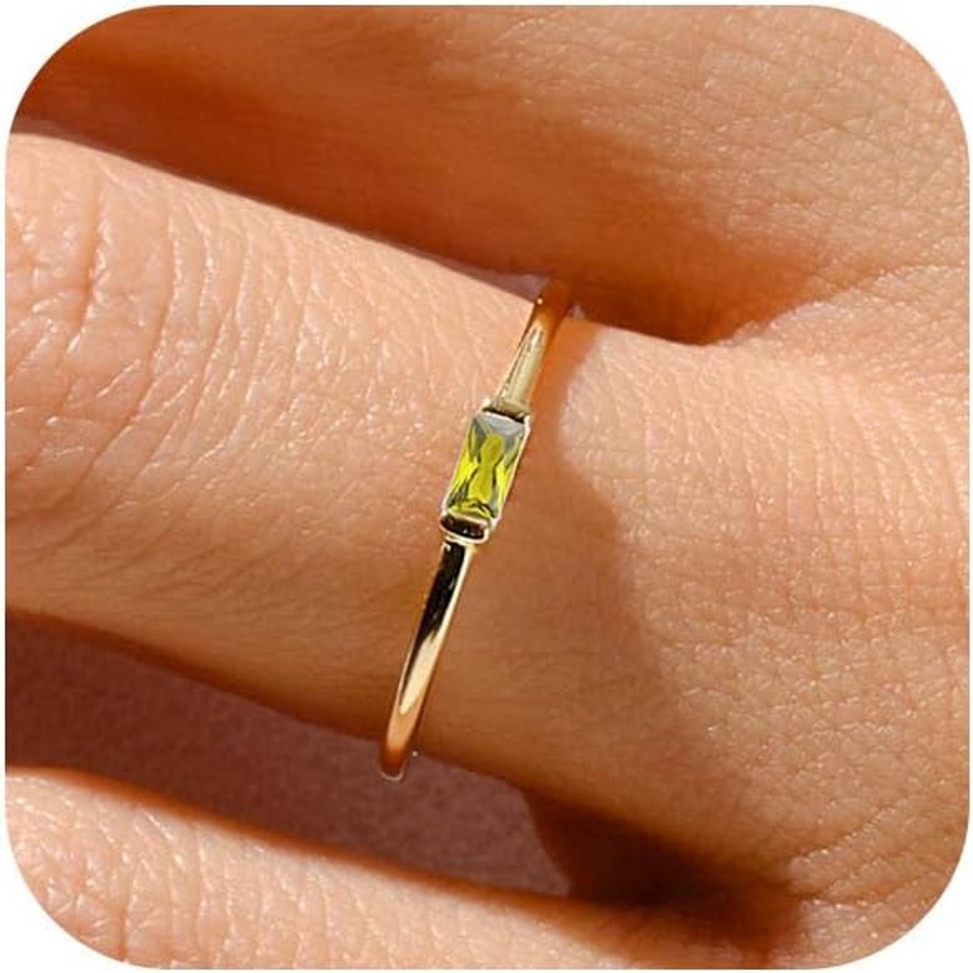 DESIGNICE Birthstone Rings for Women Non Tarnish Gold Stackable Rings Dainty 14K Gold/Silver Plated Baguette Cz Emerald Green Pinky Ring Personalized Jewelry Gift for Birthday Size 4-10
