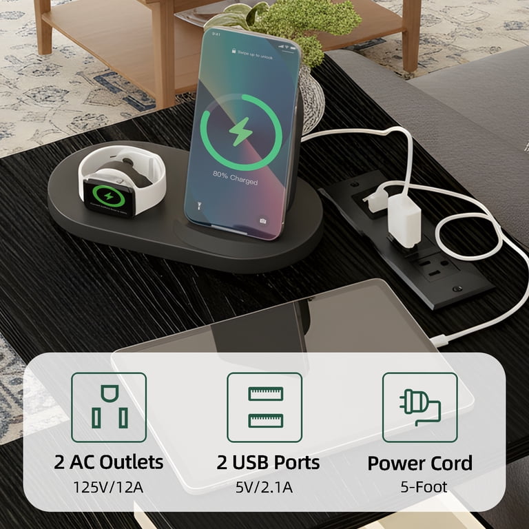 Fairy LED Nightstand with Charging Station, Black photo 2