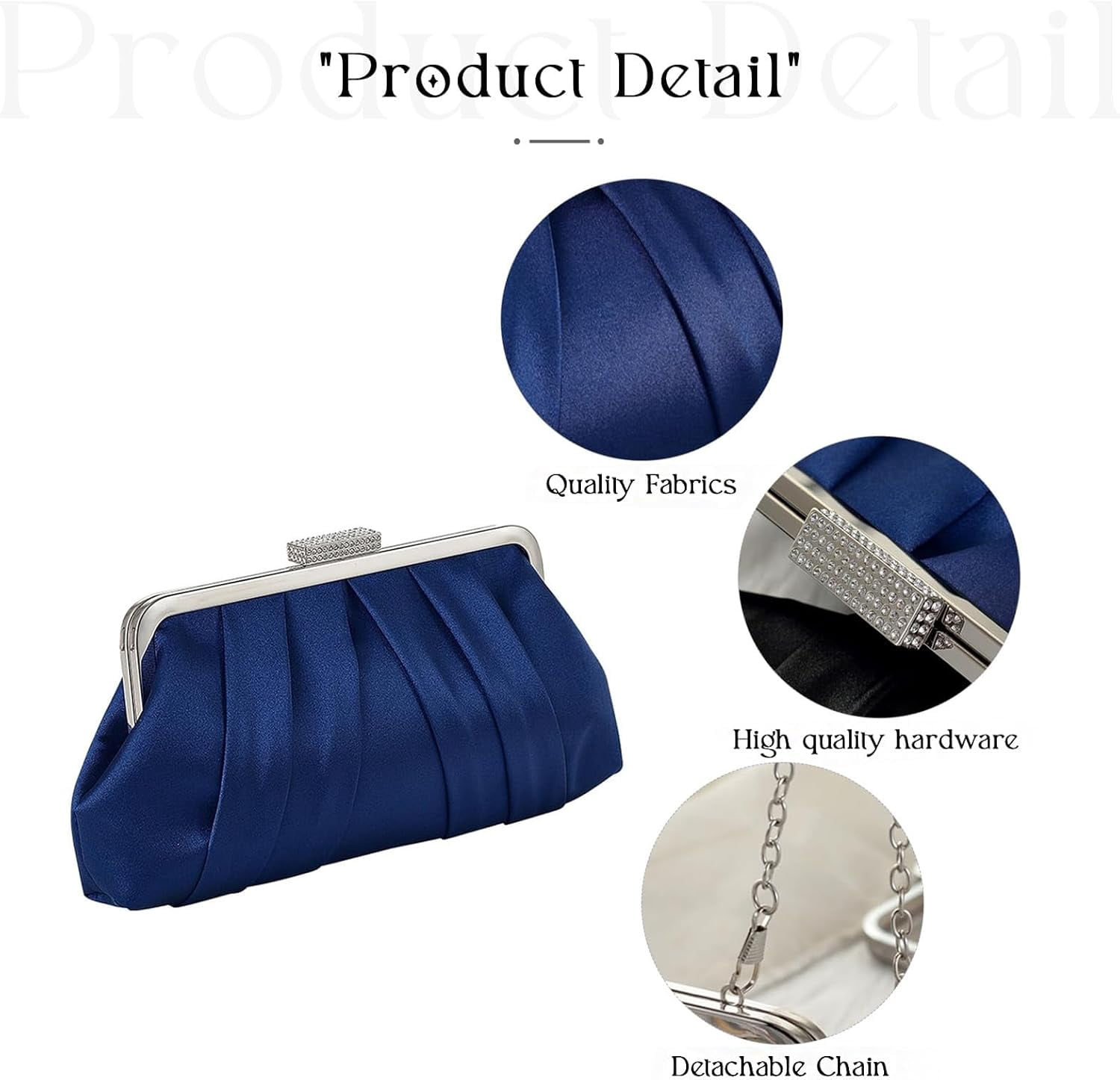 Women Elegant Evening Clutch Bag Small Formal Handbag Pleated Satin Shoulder Bag Simple Classic Purse