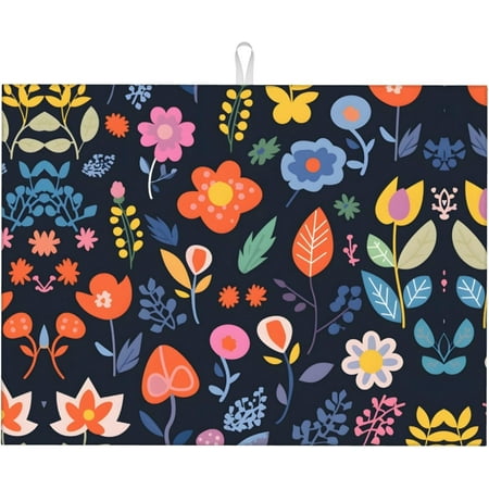 

PRIYAL Cute Flower Dish Drying Mat for Kitchen Countertop Drying Mat 18x24 Inch Spring Floral Absorbent Dish Drainer Mats for Under Rack Dish Drying Pad for Home Coffee Bar Decor