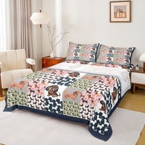 Homewish 4-Piece Kawaii Dachshund Sheet Set, Queen - Buffalo Patchwork (Dog)