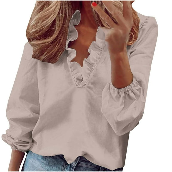 Utoimkio Women's V Neck Long Sleeve Blouses Loose Fit Shirts Casual Solid Basic Tops Tees Blouses for Women