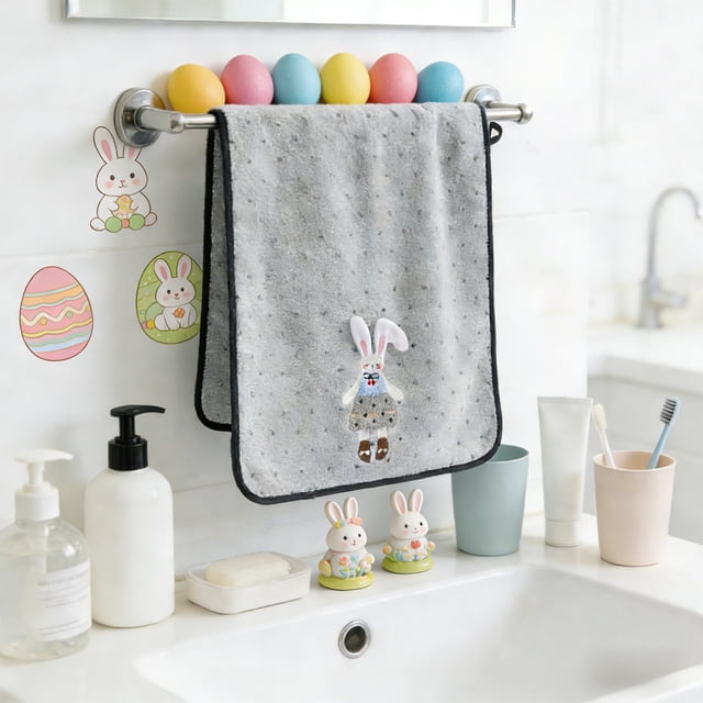 Uuiauoio Cute Bunny Rabbit Hand Towels for Bathroom Set of 1, Funny Rabbit Nursery Decor Dish Tea Towels, Easter Bunny Lovers Gifts Hand Towel for Toilet Washroom Kitchen Decor
