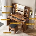 thumbnail image 3 of Vabches Modern Vanity Desk Set with Large Mirror and Stool, Large Makeup Table Set with 3 Drawers, 2 Cabinets & Storage Stool, Adjustable Lighting Colors, 3 of 9