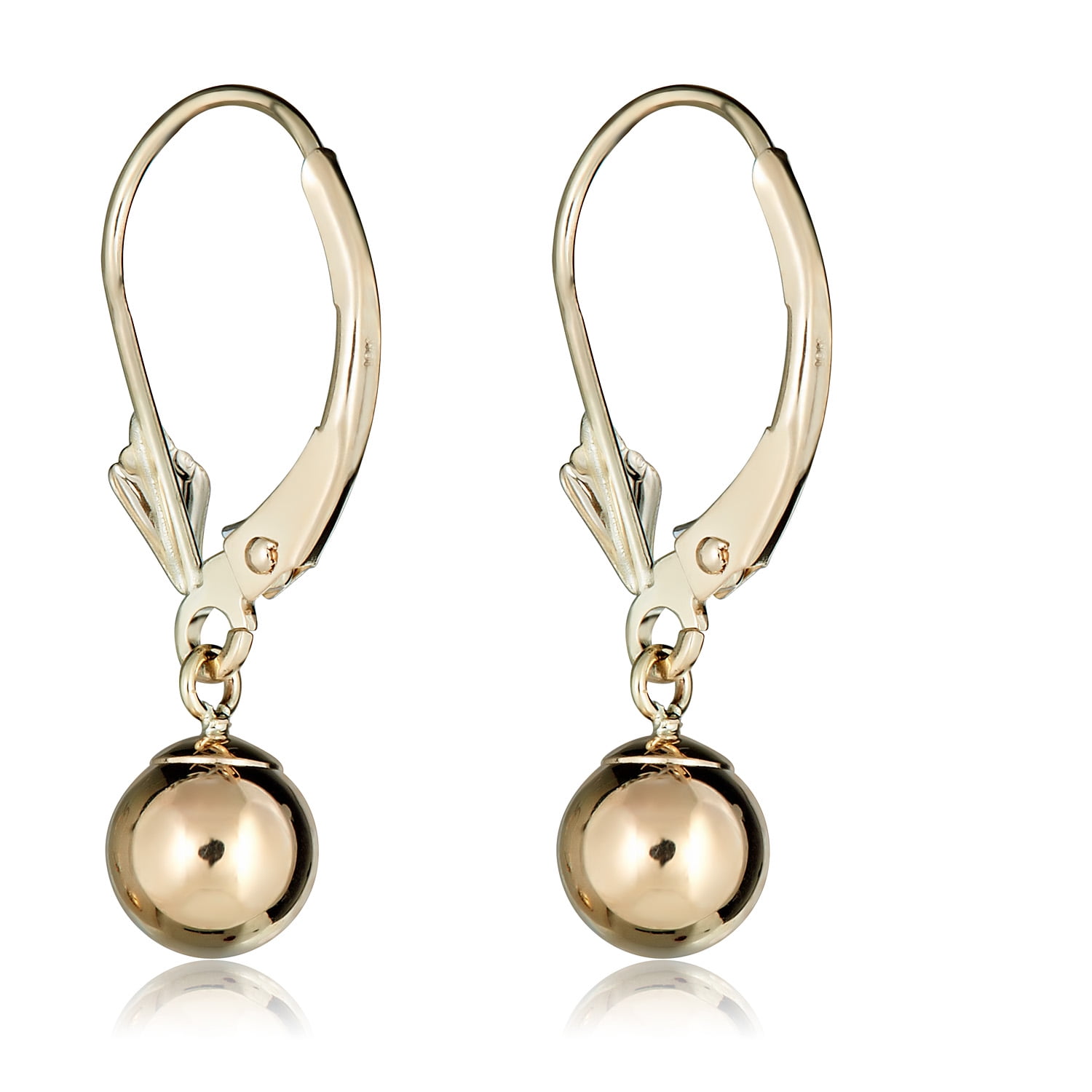 AVORA JEWELRY 10K Yellow Gold 6mm Ball Leverback Drop Earring