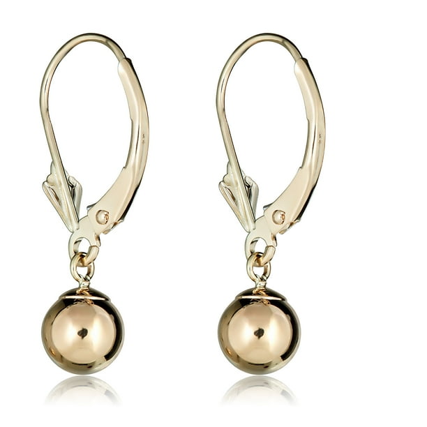 AVORA JEWELRY 10K Yellow Gold Ball Leverback Drop Earrings