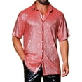 thumbnail image 1 of CAMISAS METÁLICAS BRILLANTES DE MANGA CORTA PARA HOMBRES INSPIRE CHIC M ROJO PLATA, 1 of 6