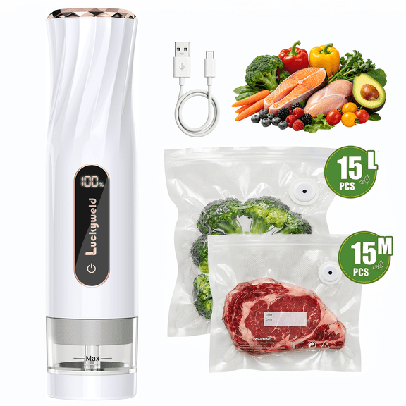 Handheld Vacuum Sealer for Food, 30 Reusable Bags & Battery Level Indicator for Kitchen,Gifts for Mom, Wife, Chef & Home