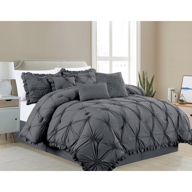 Casa Platino Set de Couette Plissée Pincée 7 Pièces - Grand/Grey