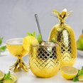 thumbnail image 5 of Paquete de 2 vasos para bebidas con forma de piña, 450 ml, piñas doradas con pajita estirada, vasos dorados para fiesta hawaiana Luau, dorados, 5 of 5