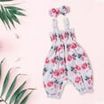 thumbnail image 4 of Mercatoo Baby Girls Summer Jumpsuits Outfit Ruffle Sleeveless Floral Suspender Romper + Headband 2Pcs Bodysuit Clothes Set, 4 of 8