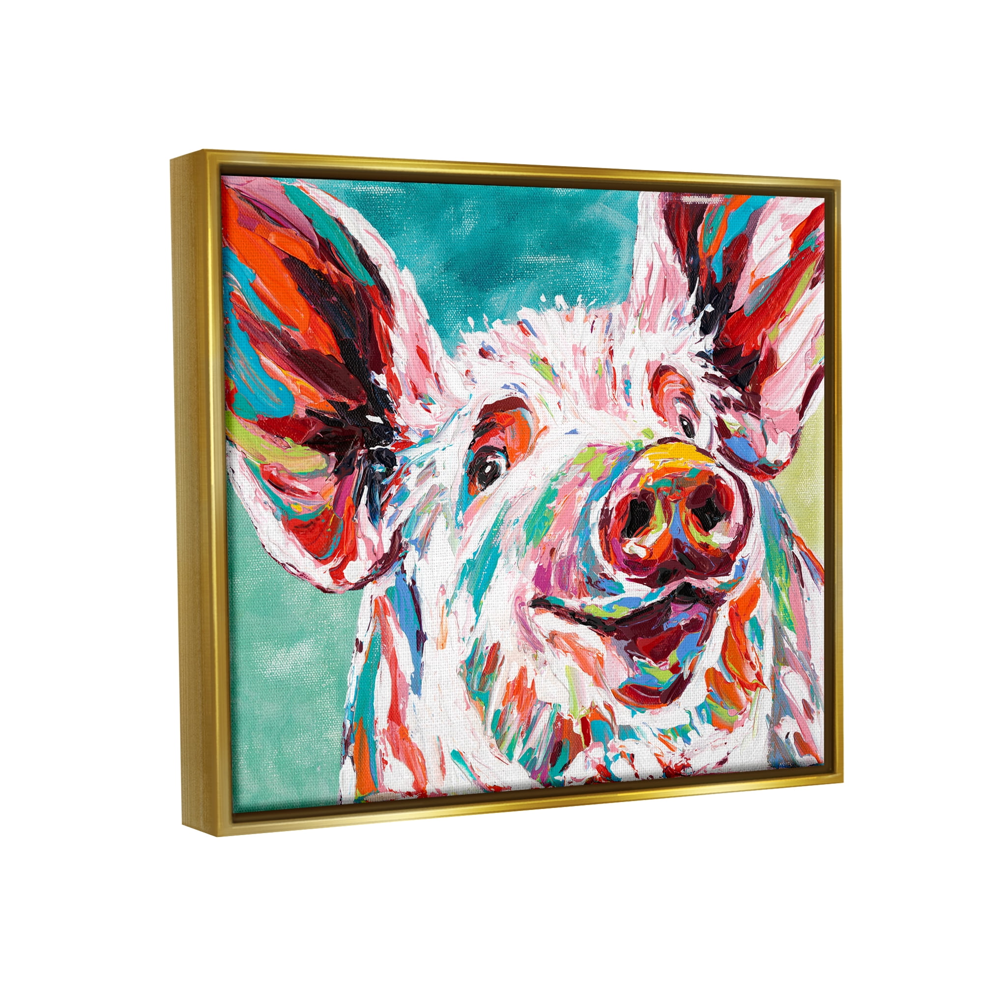 Stupell Industries Brightly Painted Pig Metallic Gold Framed Floating Canvas Wall Art, 24x30, by Carolee Vitaletti