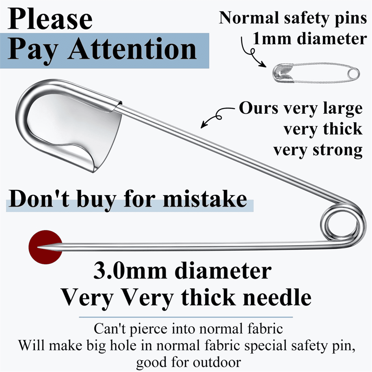 20 Pcs 5 Inch Jumbo Stainless Steel Safety Pins Large Heavy Duty Huge Strong Laundry Pins for Upholstery Sewing Quilting