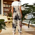 thumbnail image 4 of Halloween Jumpsuits for Women Linen Spaghetti Straps Wide Leg Overalls Floral Print Long Rompers, 4 of 6