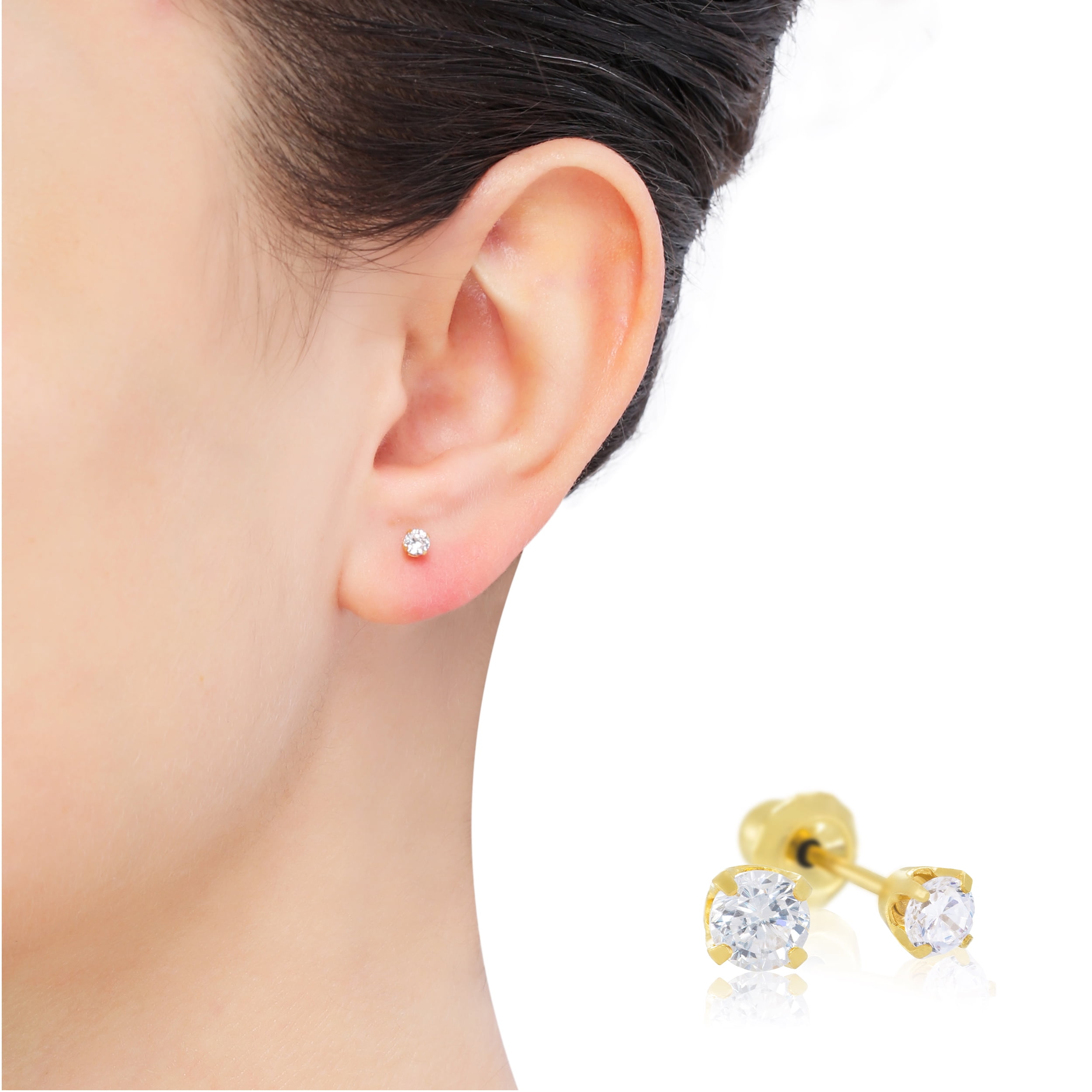 Home Ear Piercing Kit with 14kt Yellow Gold 5mm CZ Earring