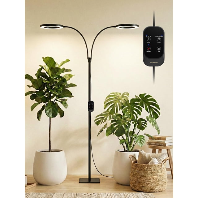 Luz de cultivo LED GLOWRIUM de doble cabezal, 48 W, ajustable, 180 cm
