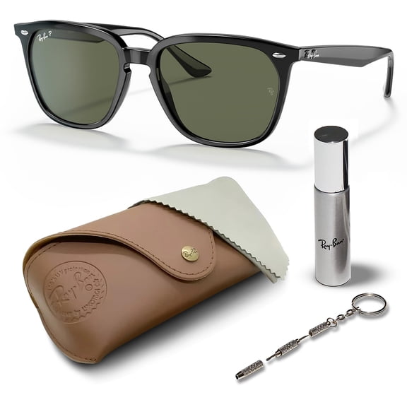 Ray-Ban RB4362 POLARIZED Square Shaped Sunglasses for Men & Women - Includes Official Rayban Eyewear Kit - Ideal Formal & Casual Wear Sunglasses - G-15 Green Lens