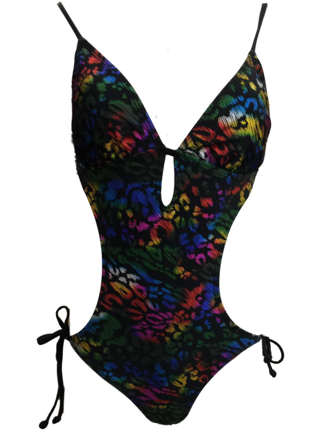 Bongo - Womens Black Rainbow Cheetah Bathing Suit Animal Print Monokini ...