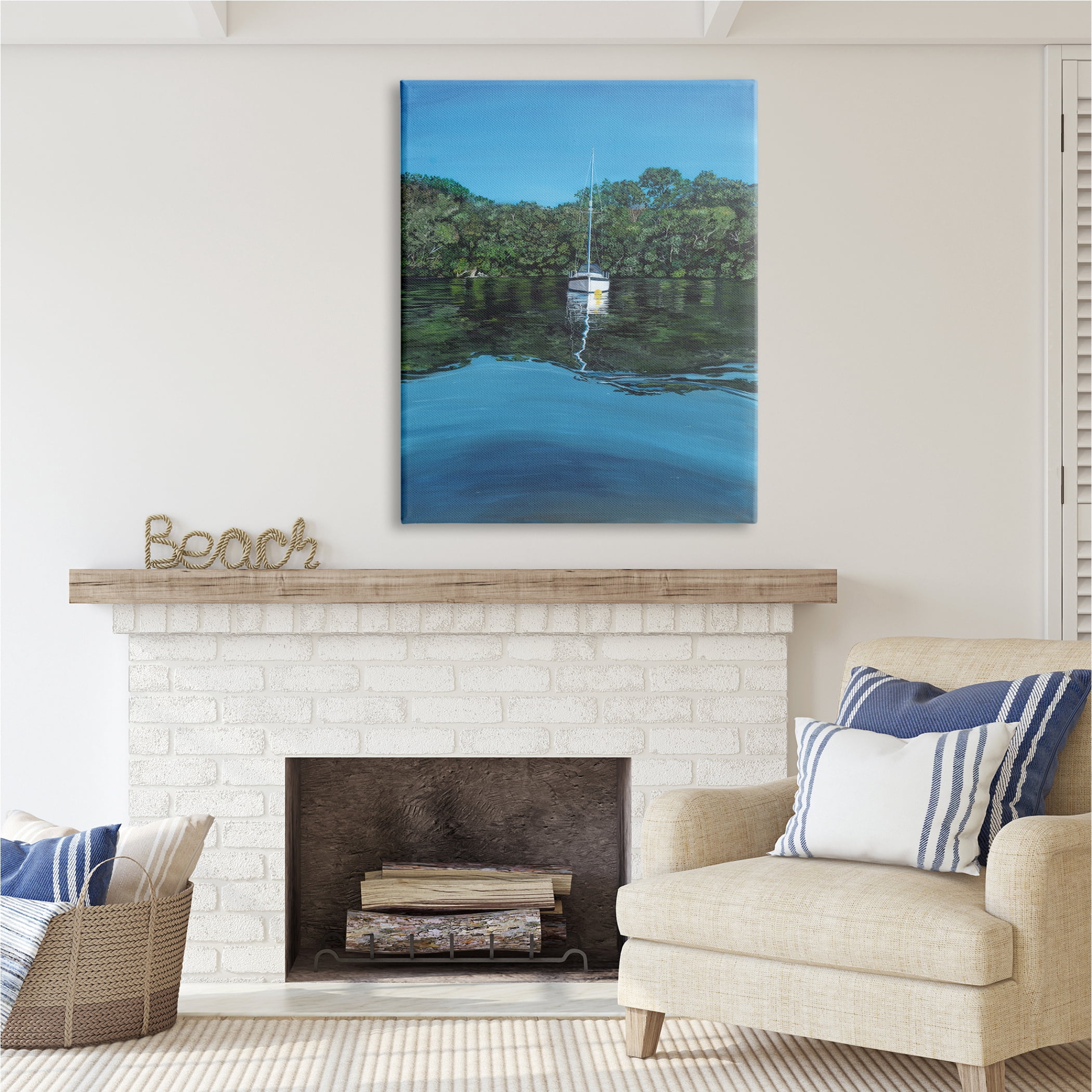 Stupell Industries Boat on Sea Ripples Transportation Painting Gallery Wrapped Canvas Print Wall Art, 36 x 48