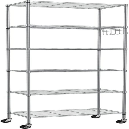 

5-Tier Adjustable Metal Storage Shelving Unit with Wheels - Versatile Rolling Organizer for Kitchen Pantry Black
