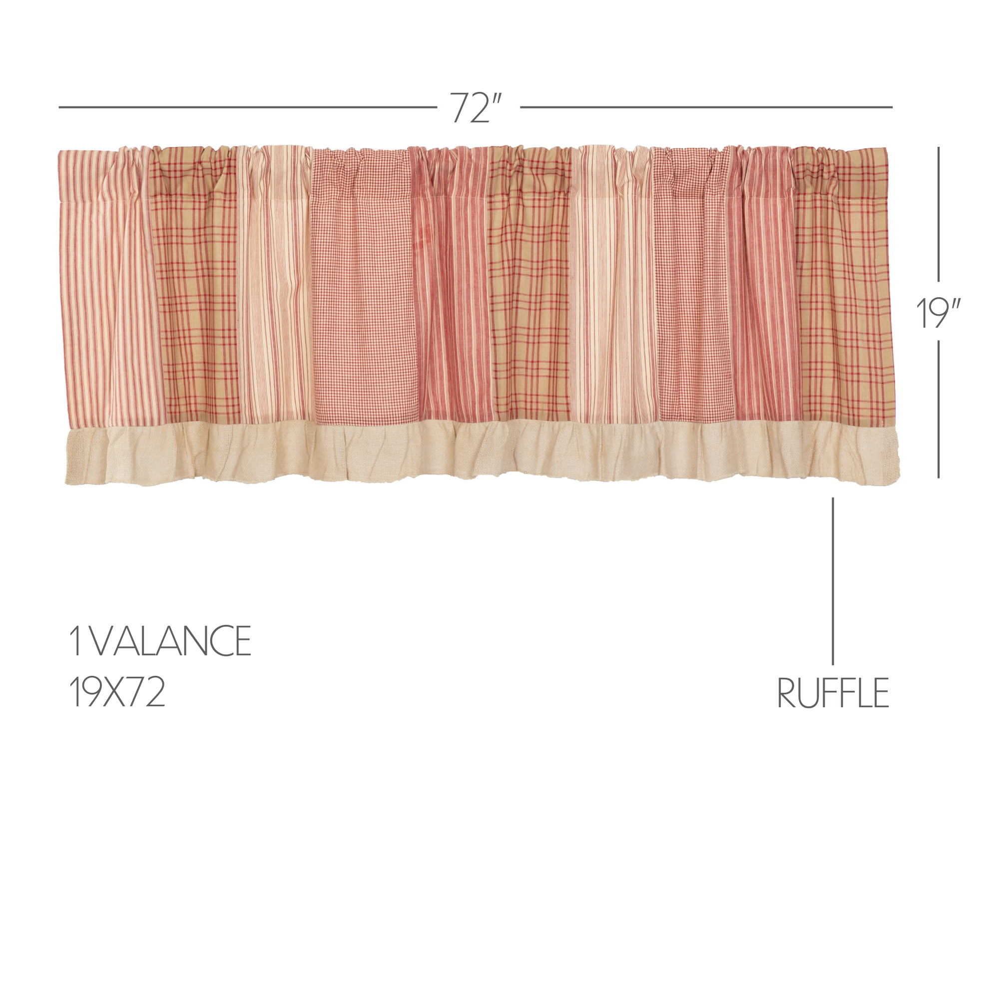 VHC Brands Sawyer Mill Curtain, Valance 19x72, Red Country