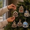 thumbnail image 6 of Hovilon 6PCS Christmas Wooden Ornaments DIY Pearl Kit, 6 Festive Designs Wood Pendant Style Holiday Tree Decor, DIY Painting of Diamond Craft Set for Home Decoration and Handmade Gift, 6 of 7